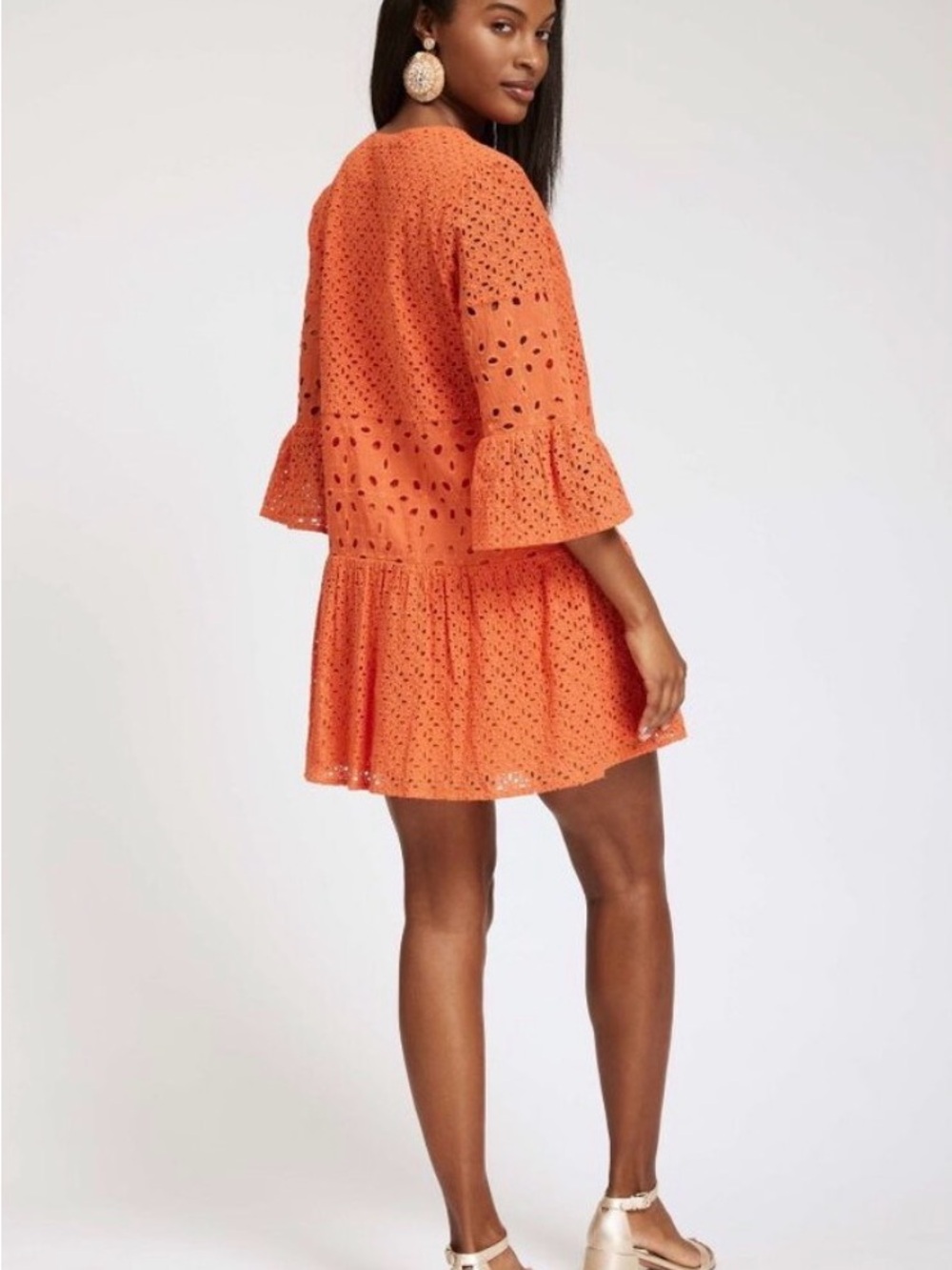 NWT tyler boe Eyelet Split-Neck Women’s Skimmer Dress in Orange